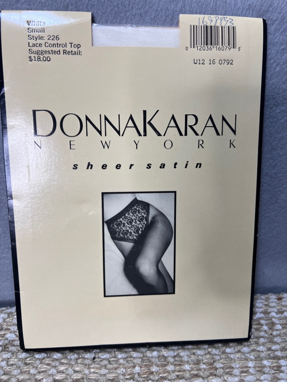 Donna Karan Sheer Satin Pantyhose White Small Lace Control Top VTG New